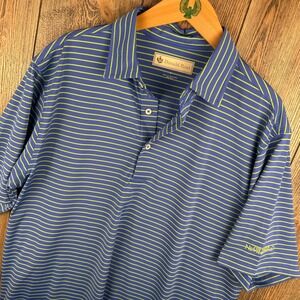 Donald Ross Striped Golf Polo Shirt Mens Large Blue Lime Green Nevillewood CC